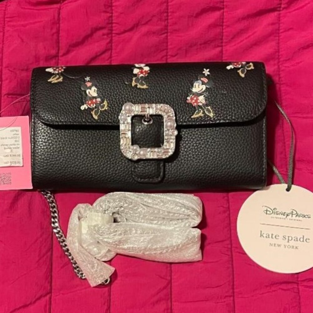 NWT $228 DISNEY PARKS & KATE SPADE WITH MINNIE MOUSE CROSSBODY / WALLET / WOC - Picture 1 of 17
